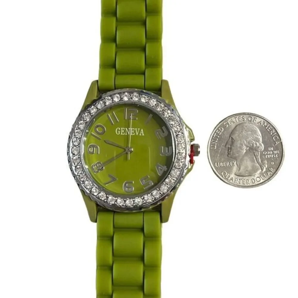 GENEVA 5573 Women's Watch Green Silicone Band Arabic Numerals Round‎ Face 9 in